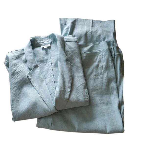 J Jill Love Linen Stretch Blend Light Blue Wide Leg Pant Suit Large - Picture 1 of 16